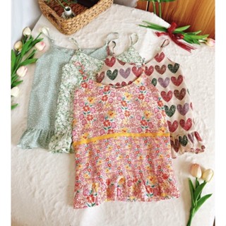 Bộ đồ ngủ nữ áo 2 dây quần ngắn hoa nhí dễ thương mặc ở nhà chất Lụa, Đũi, Tole, Lanh, xô muslin mềm mát