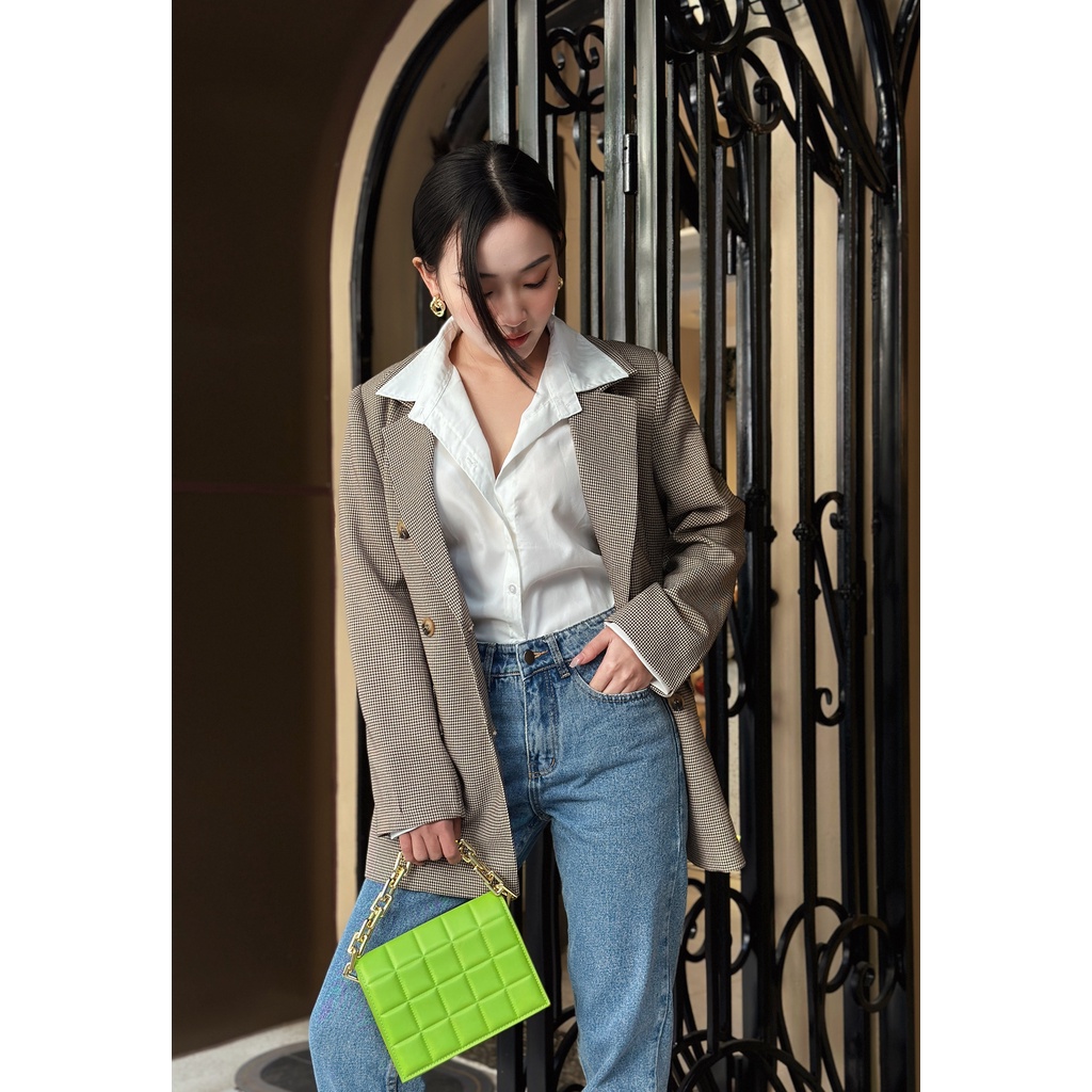 Áo blazer kẻ thanh lịch, Áo blazer dài tay phong cách Hàn Quốc Calie AB058