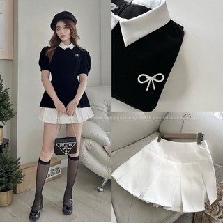 Set áo tay bồng đính nơ mix chân váy kèm ảnh thật