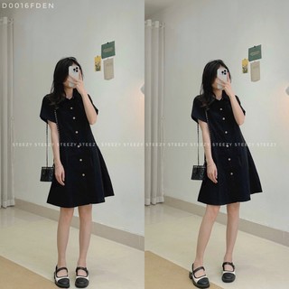 [D0016] Đầm sơ mi thô trơn chun lưng form vừa (Có sẵn//ảnh thật)
