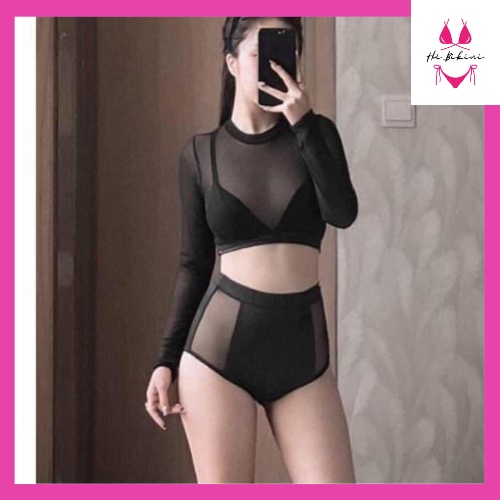 Bikini nữ đồ bơi hai mảnh tay dài phối lưới HÀ BỊKINI M05
