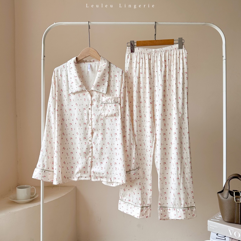 PYJAMAS LỤA CAO CẤP TAY DÀI QUẦN DÀI HOA NHÍ XINH XẮN LEULEU.LINGERIE