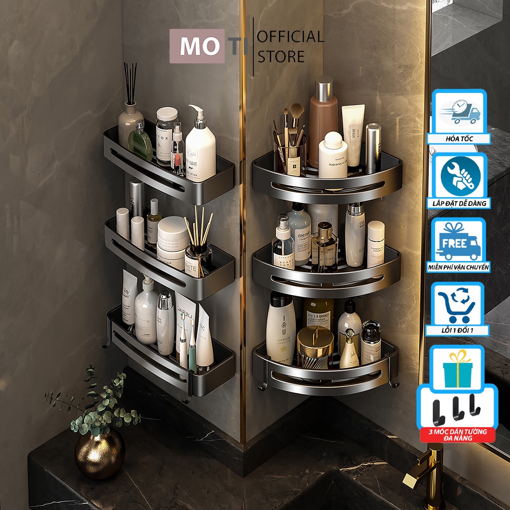 Kệ Góc Nhà Tắm MOTI, Kệ Dán Tường Chất Liệu Nhôm Không Gỉ Siêu Nhẹ Để Đồ Tiện Lợi