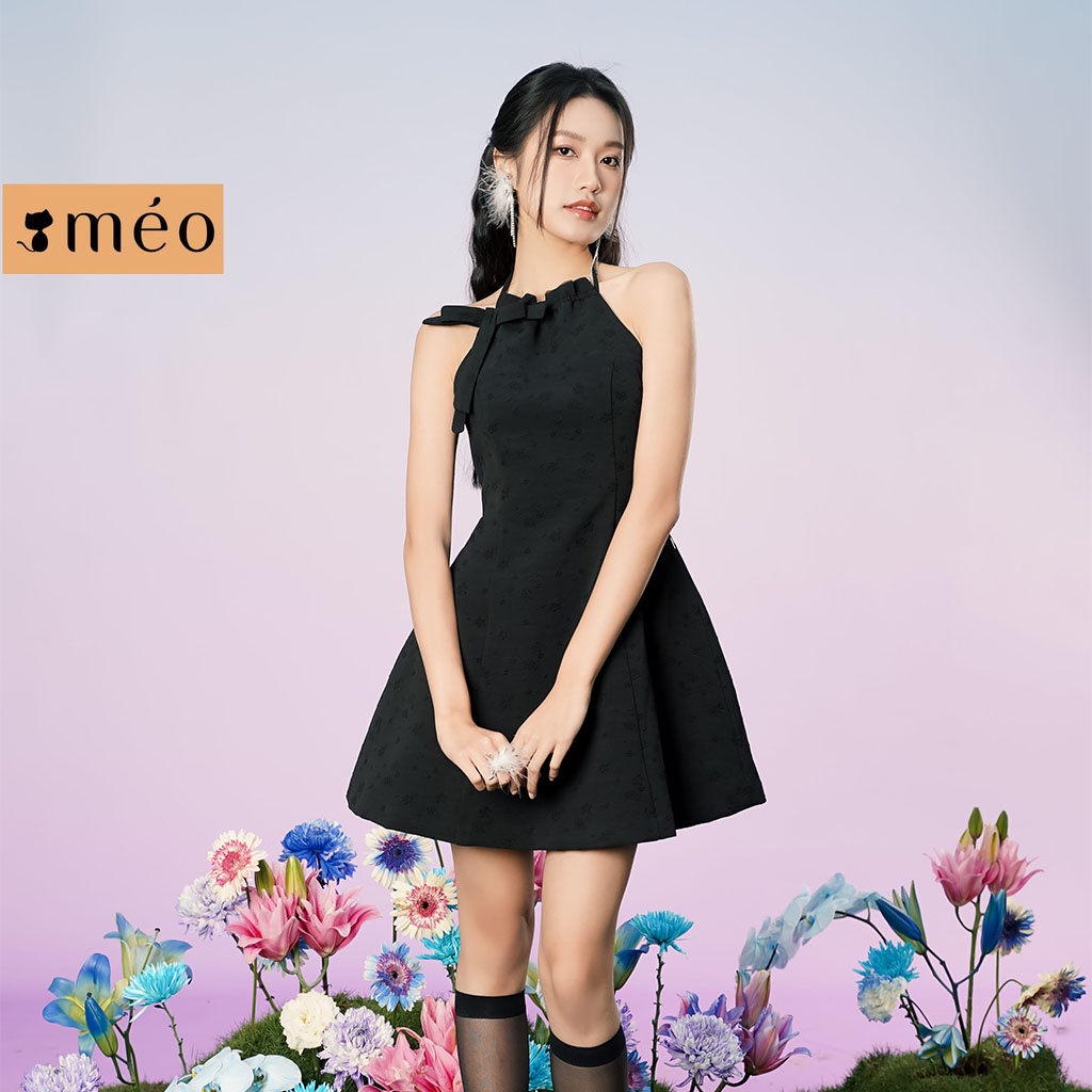 Đầm nữ thiết kế Méo shop không tay dáng xòe cổ yếm buộc dây phối nơ Sala