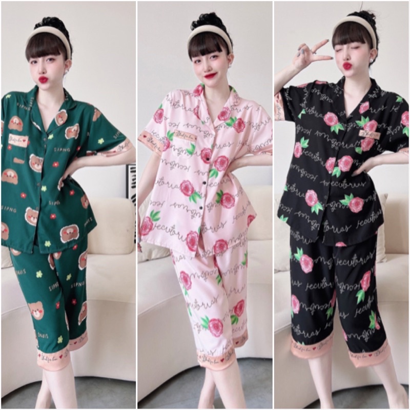 Đồ ngủ bigsize lửng lụa hàn 50-100kg L06 chất mềm mát