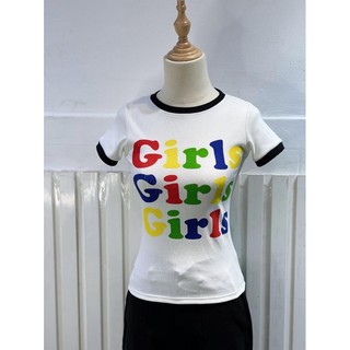 Áo thun nữ trắng vải bo gân ôm body - triple girl