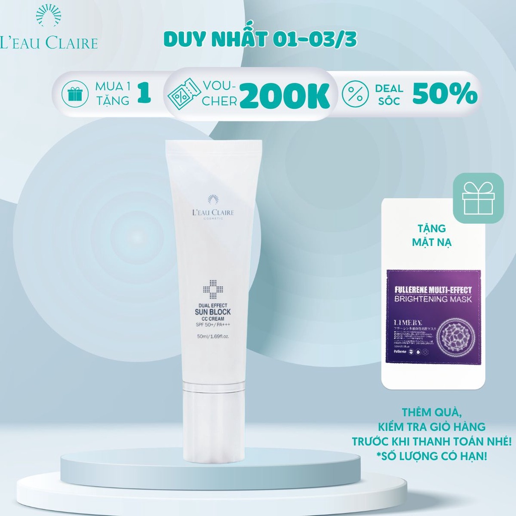 Kem Chống Nắng L'eau Claire Dual Effect Sun Block CC Cream Trắng Da Chống Lão Hóa Mỏng Nhẹ Không Gây Bết Dính 50ml