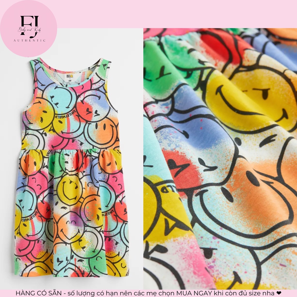 Váy trẻ em chính hãng HM, váy bé gái váy sát nách mặt cười, hàng hiệu cho bé