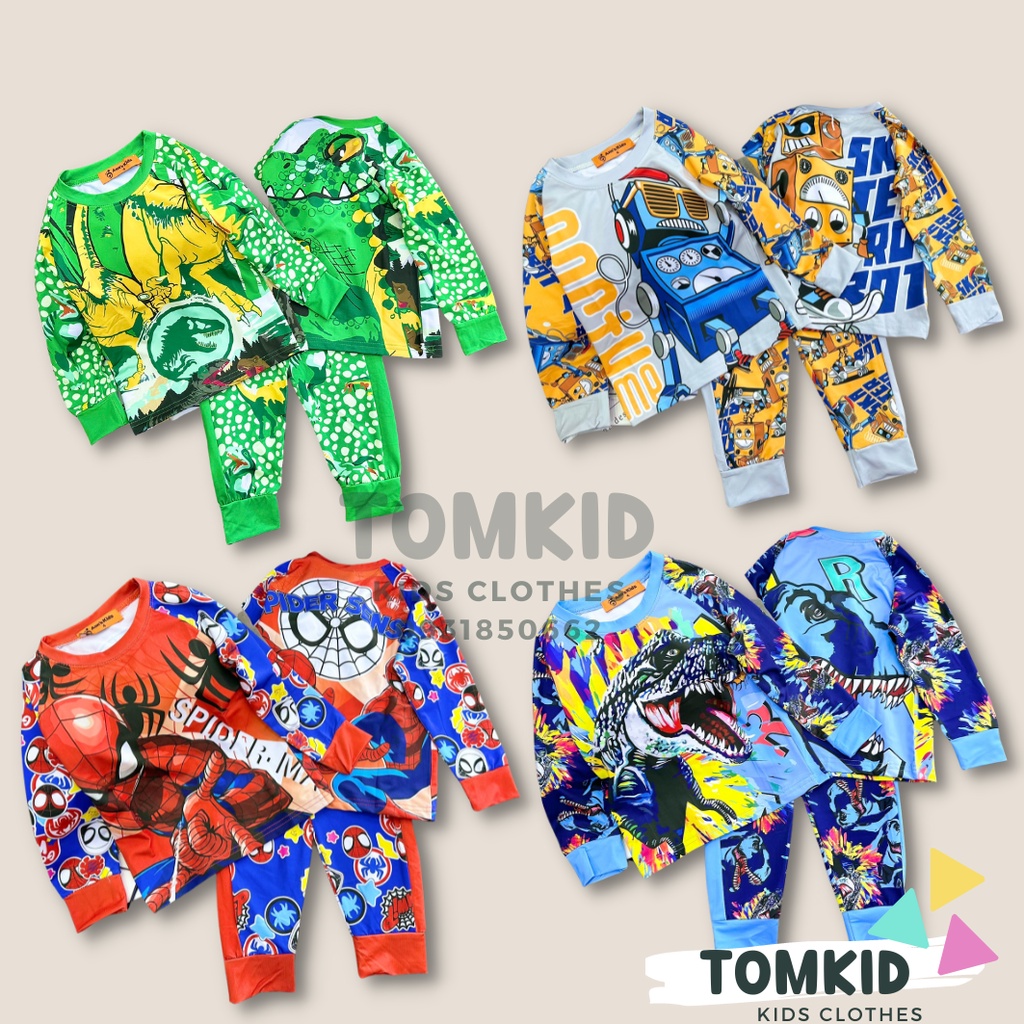 Đồ bộ dài tay bé trai đồ ngủ cho bé chất thun lạnh loại 1 thoáng mát không giãn 10-42kg Tomkids
