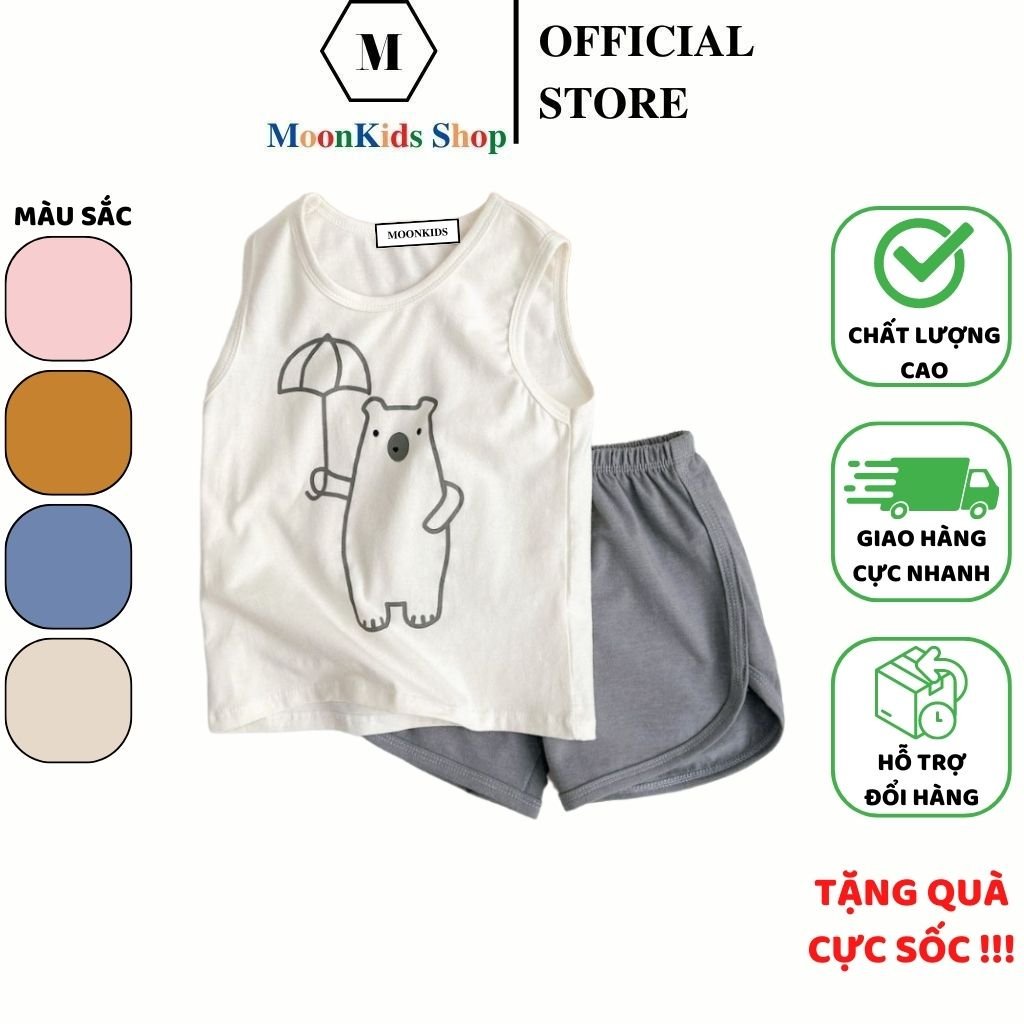 Bộ Quần Áo Ba Lỗ Hè Trẻ Em MOONKIDS SHOP chất Thun Lạnh co giãn 4 chiều cho bé trai bé gái từ 6-19kg