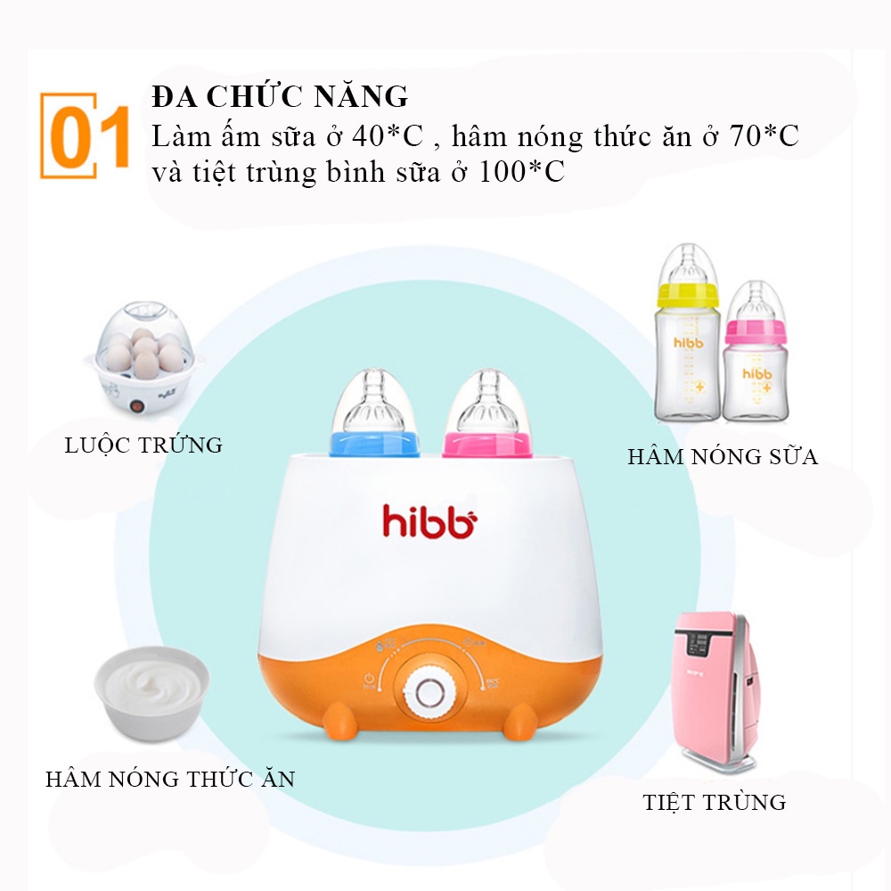 Máy hâm sữa và tiệt trùng bình sữa HIBB đa năng:Tiệt trùng bình sữa, hâm sữa, hâm thức ăn, luộc trứng
