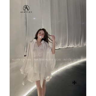 Set váy tơ gồm áo tay dài cách điệu với điểm nhấn hoa đính chùm ở cổ mix chân váy