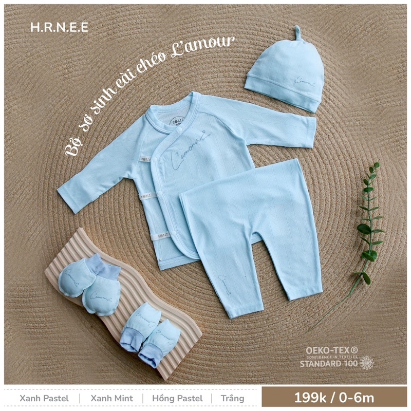 Bộ sơ sinh cài chéo Hrnee cho bé trai bé gái