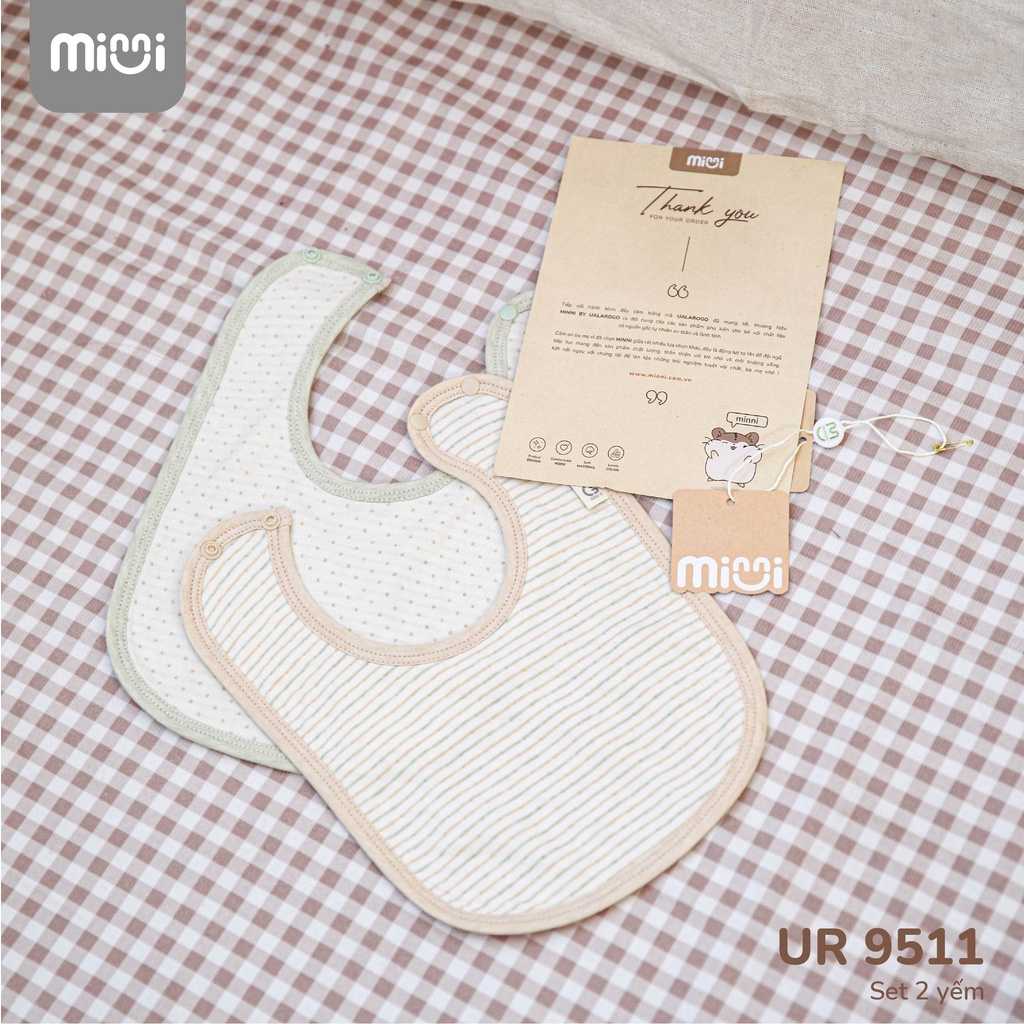 Set 2 yếm sơ sinh cho bé UalaRogo vải sợi Organic mềm mịn cúc bấm họa tiết basic cực xinh 9511