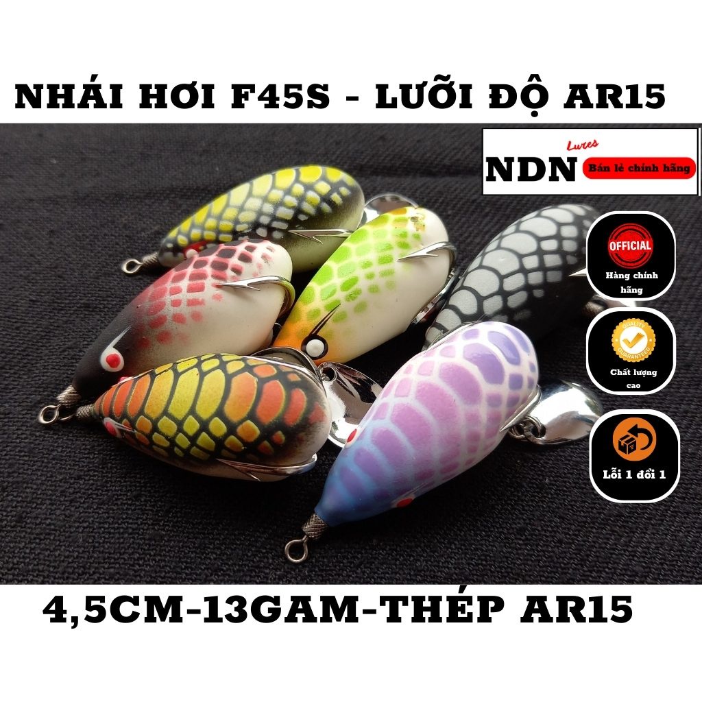 Mồi lure NHÁI HƠI F45s lưỡi độ AR15, mồi giả câu cá lóc 4.5cm-13gam-action Lửng/ Chìm