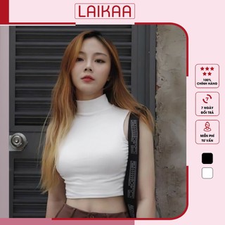 Áo croptop ba lỗ cao cổ, áo ba lỗ nữ cổ lọ sát nách không tay ôm body laikaa