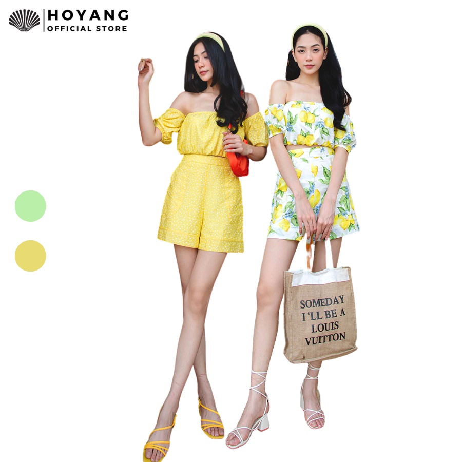 Set Áo Croptop Bẹt Vai Và Quần Short Hoa Nhí HOYANG ASQ04 QSQ04