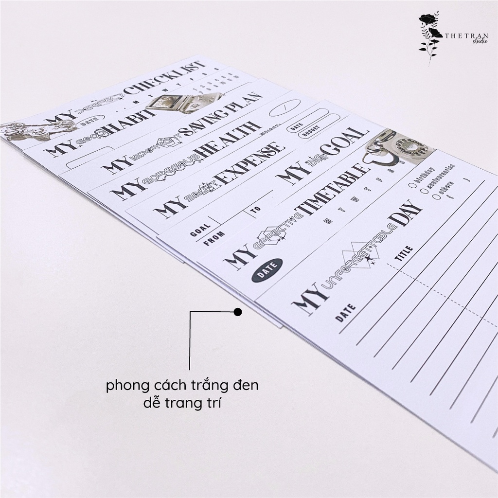 Bộ 16 tờ giấy ghi chú kế hoạch hàng ngày, thói quen, chi tiêu, sở thích size A6 / mini planner / thetranstudio