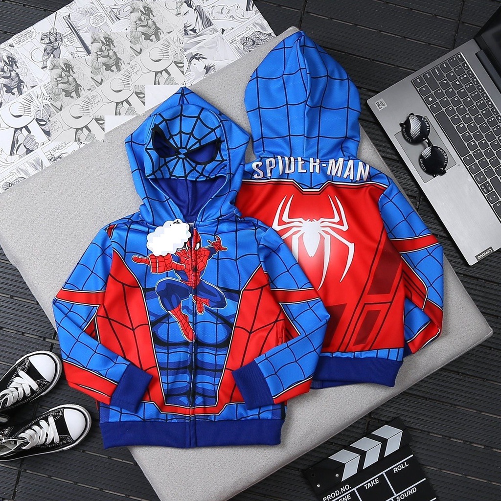 Áo khoác siêu nhân bé trai hình nhện xanh