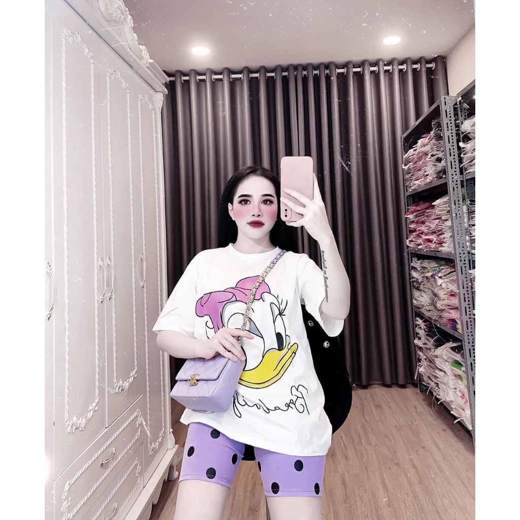 [3.3 Sales Freeship] Set bộ thun đùi dễ thương, set áo thun in hình vịt donal phối quần lửng ngố chấm bi cute mtb