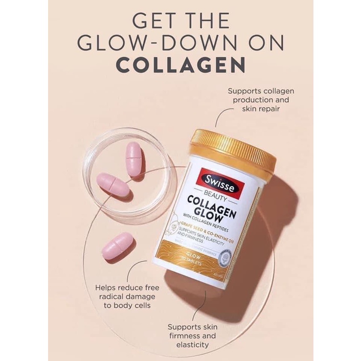 Collagen Glow Swisse Viên Uống Đẹp Da,Căng Bóng Da, Chống Lão Hoá Da