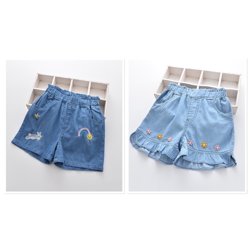 Quần short jean giấy bé gái 3-12y 13-33kg