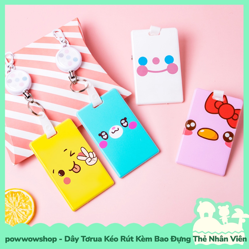 [Sẵn VN - Hỏa Tốc] Dây Tơrua Kéo Rút Kèm Bao Đựng Thẻ Nhân Viên Nhựa PP Phong Cách So Cute Face Đáng Yêu