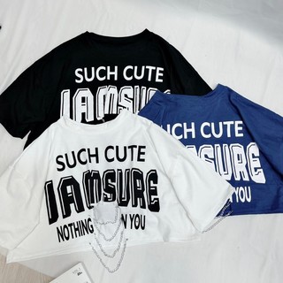 127 - Áo croptop nữ kiểu phối xích khoét eo cá tính năng động chất vải thun trơn in chữ Free Size dưới 53kg