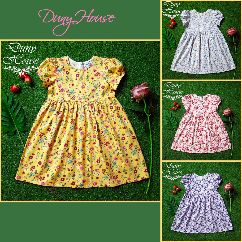 Váy đầm cho bé gái 9-42kg tay bồng cơ bản xinh xắn, thô hoa 100% cotton, thời trang thiết kế Duny House