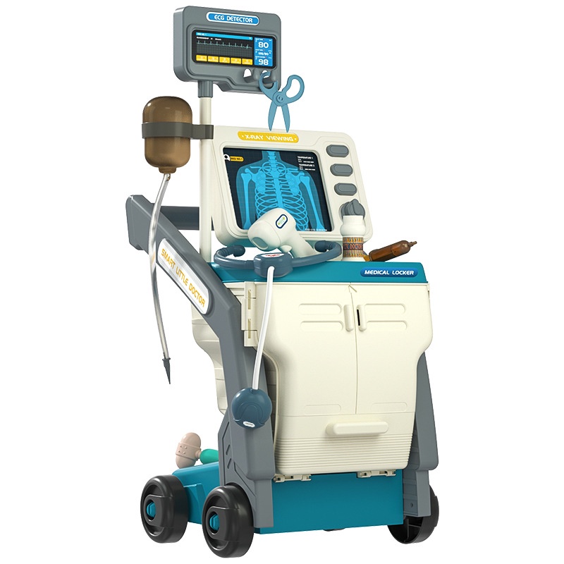Quầy bác sĩ đồ chơi thông minh có tay đẩy và bánh xe di chuyển, đồ chơi bác sĩ x quang 16 chi tiết