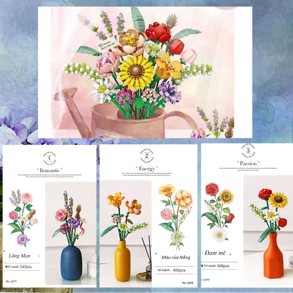 Bộ Lắp Ráp Hoa Hãng LOZ, Đồ Chơi Xếp Hình Khối Xây Dựng Bó Hoa Trang Trí Nhà Cửa, Mô hình quà tặng