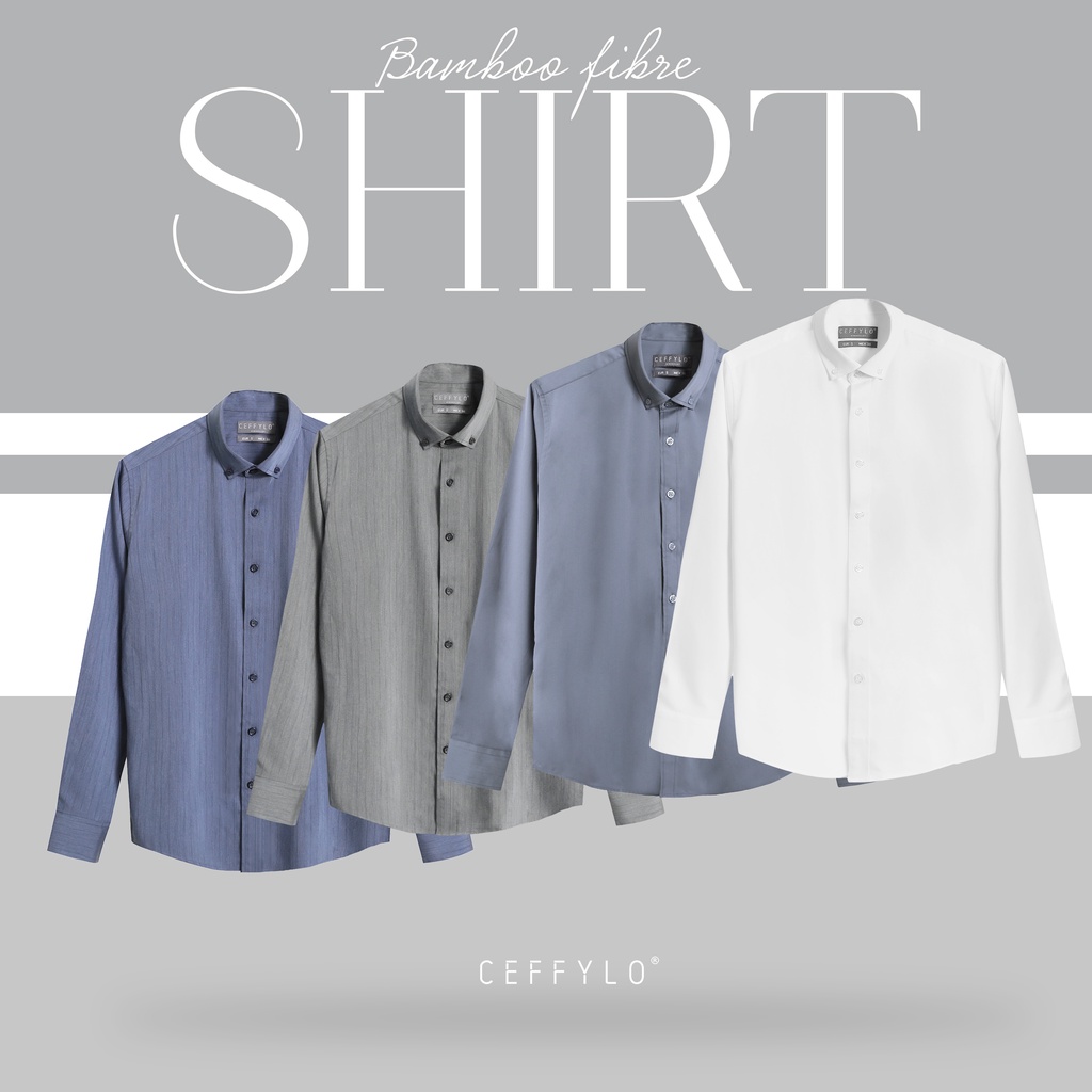 Áo Sơ Mi Nam Dài Tay Họa Tiết Kẻ Ceffylo Chất Liệu Bamboo Cao Cấp Màu Trắng Chống Nhăn Tốt Form Slimfit Thời Trang