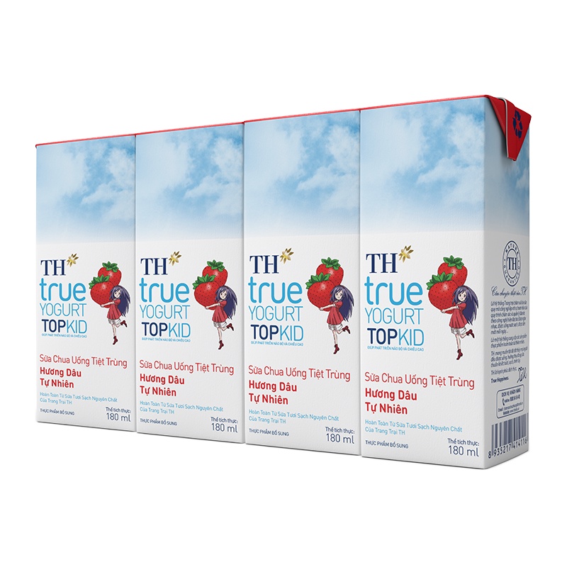 Lốc 4 hộp sữa chua uống tiệt trùng TH true yogurt TOPKID Hương Cam/Dâu 180ml