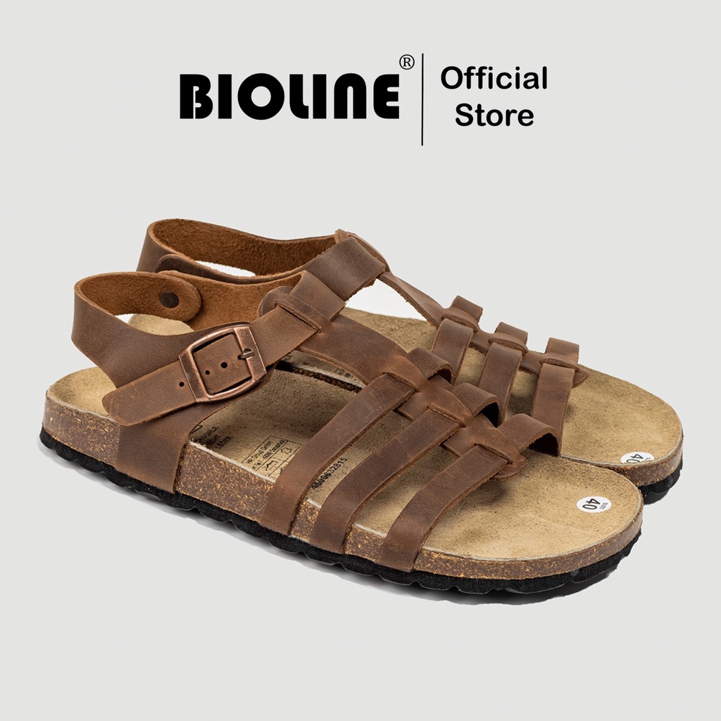 ( Mẫu Da Thật ) D12 - Sandal Birken Đế Trấu BIOLINE Official Thiết Kế Unisex Quai Chiến Binh