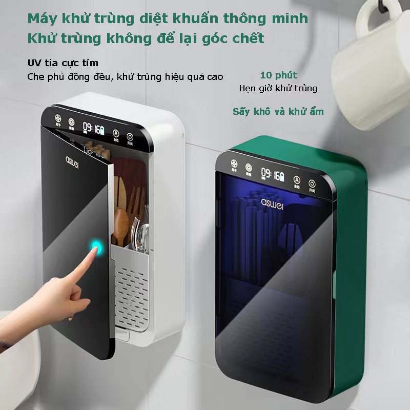máy đựng đũa thông minh tiệt trùng lồng đũa sấy lồng máy sấy khô đũa thông minh kiểu móc trên tường có cức năng tia UV