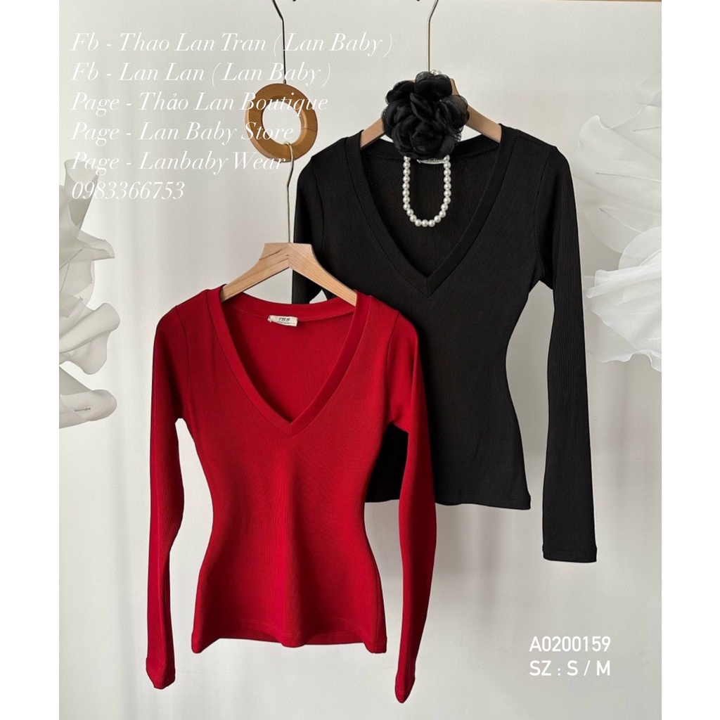 Áo thun tăm cổ tim dài tay ôm body hot, 3 màu, có ảnh thật