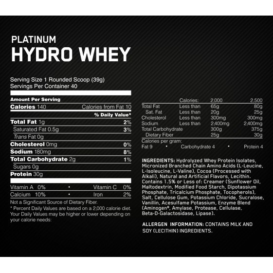 Bột đạm dinh dưỡng thể thao thể hình PLATINUM HYDRO WHEY 1.64KG hỗ trợ tăng cơ từ thương hiệu OPTIMUM NUTRITION