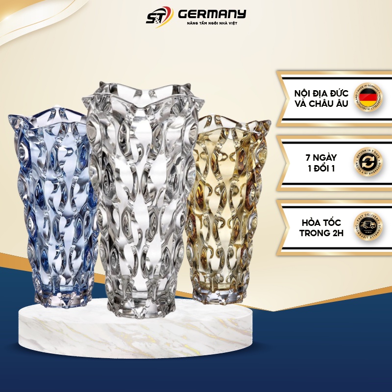 Lọ Hoa Pha Lê Bohemia Samba 30.5cm Nội Địa Séc Trắng, Vàng Lọ Hoa Thủ Công Cao Cấp Tinh Tế Sang Trọng GermanySnT 280024