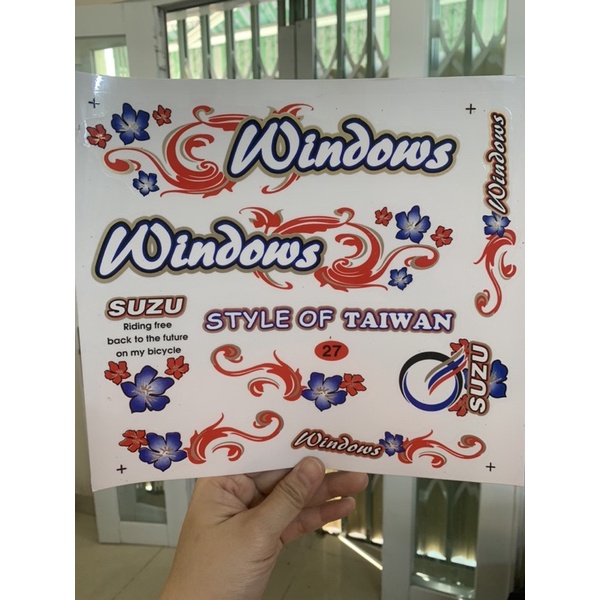 Bộ tem xe đạp Windows hoa xanh dương lá đỏ hàng nhập Thái Lan chất lượng cao dành trang trí cho tất cả các loại xe đạp