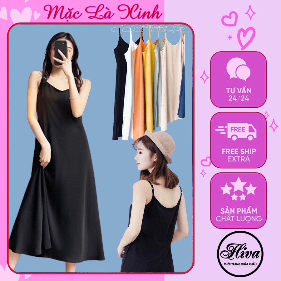 Váy đầm 2 dây lụa đũi sexy du lịch biển suông dáng dài mặc ngủ ở nhà trơn basic CỰC XINH