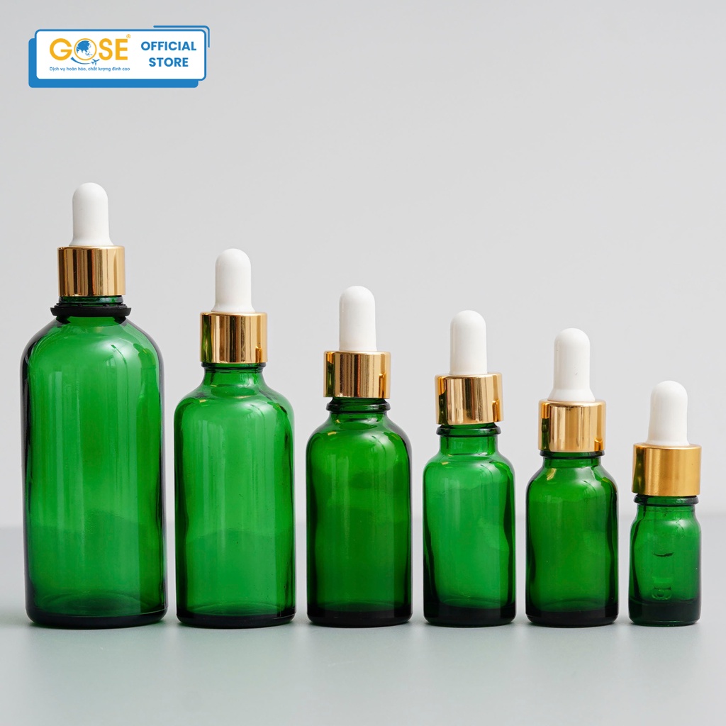 Chai lọ thủy tinh chiết tinh dầu GOSE thân xanh nắp bóp bộ chiết mỹ phẩm serum tinh chất