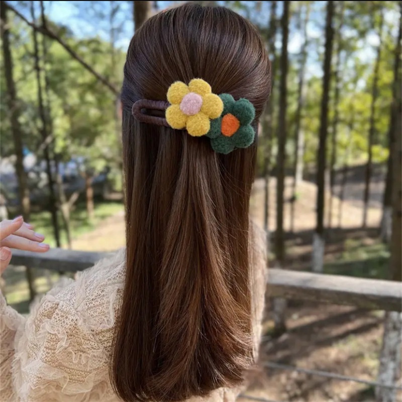Kẹp Tóc Một Tầng Bằng Vải Len Hình Hoa Thời Trang Thu Đông Hàn Quốc