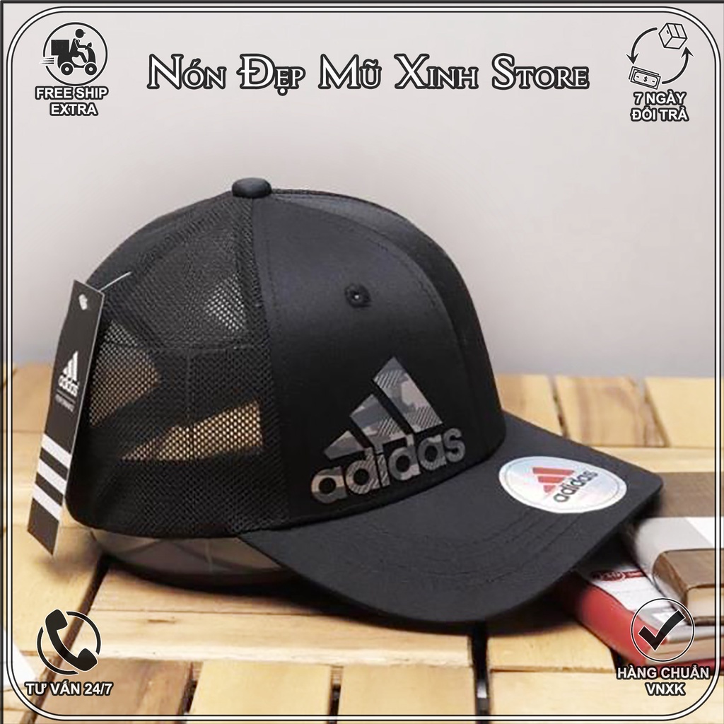 NÓN LƯỠI TRAI trai Adidas climalite vải cotton Hàn Quốc cao cấp, đuôi cài da,khóa nón kim loại,màu đen trắng logo thêu