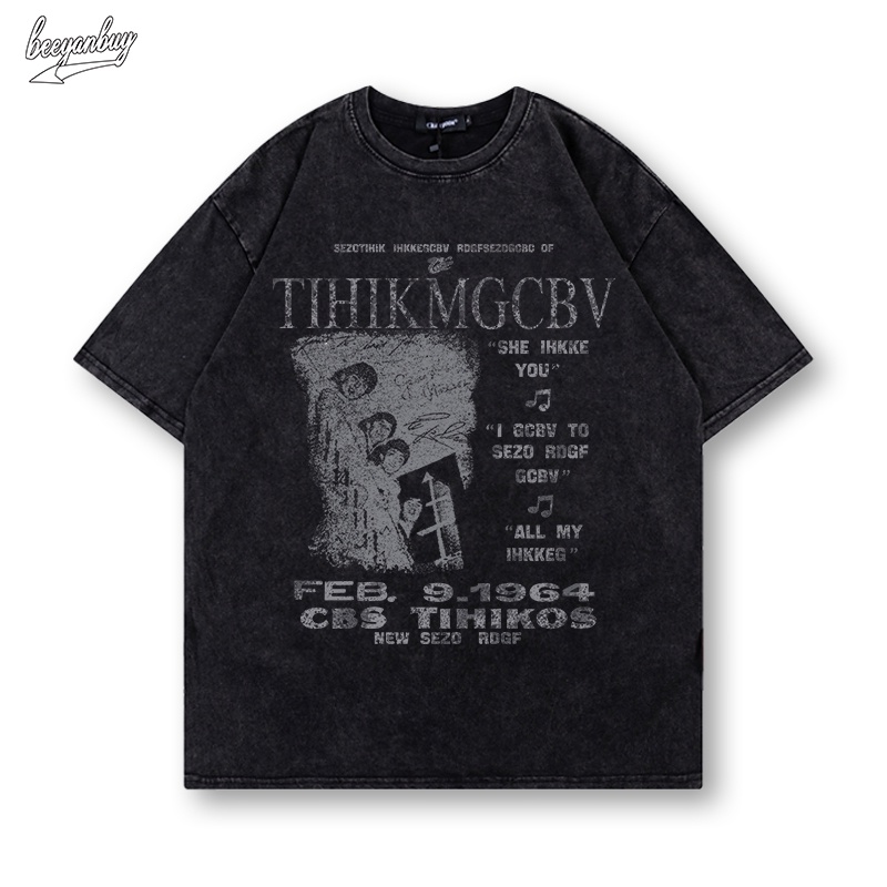 Áo thun nam ngắn tay BEEYANBUY phông cách retro rộng unisex 100% từ cotton