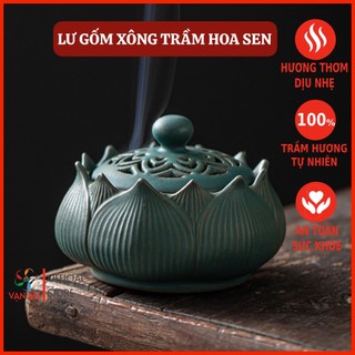 Lư xông trầm hương hoa sen, lư đốt trầm hoa sen Vạn An Group, đồ thờ cúng phong thủy, lư gốm sứ cao cấp