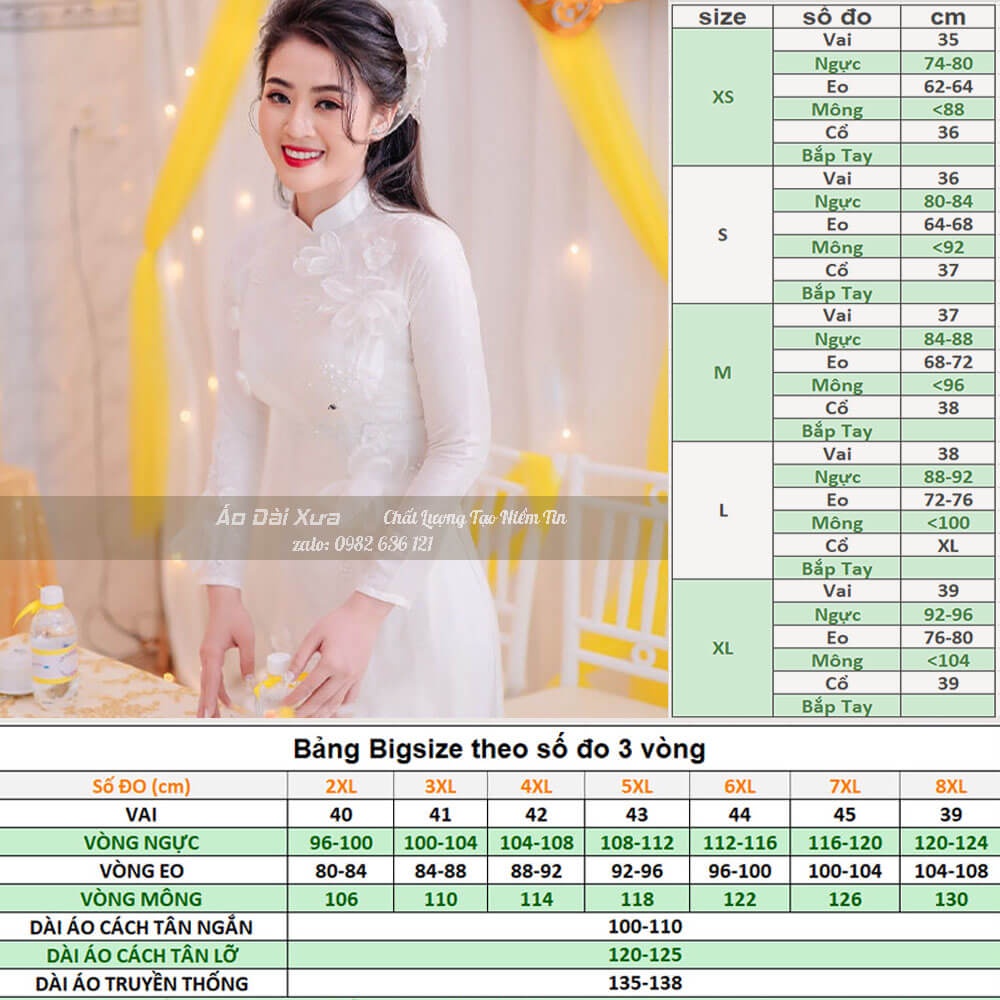 Áo Dài Cưới Cô Dâu Trắng Hoa Thủ Công MB09