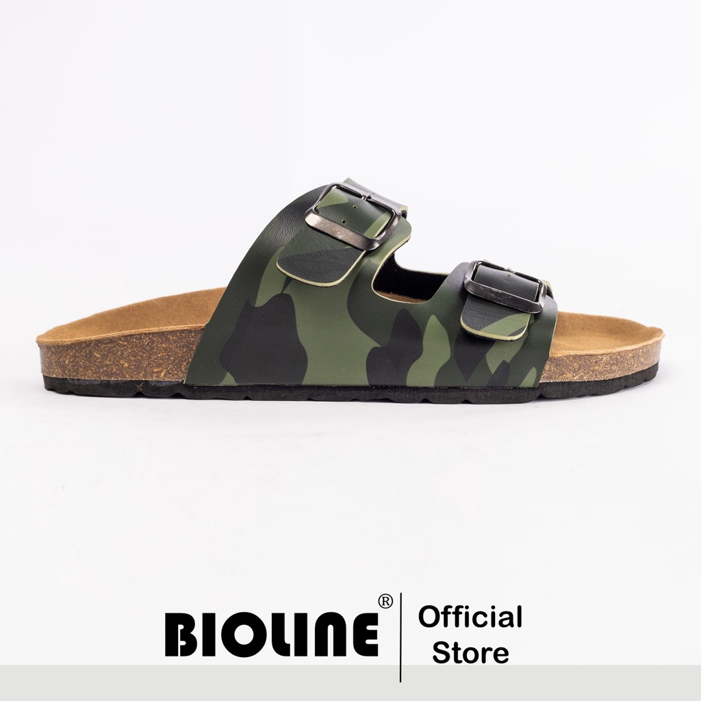 R01 - Dép Birrken Đế Trấu BIOLINE Official Quai Ngang Da PU Camo Rằn Ri Thiết Kế Unisex Nam Nữ