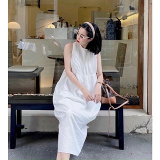 Đầm suông sát nách xếp ly ngực