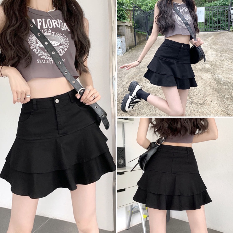 Chân váy nữ, chân váy jeans tà bèo không dây kèm theo màu xanh size S M L SKUCV-17D1 yucherry.store