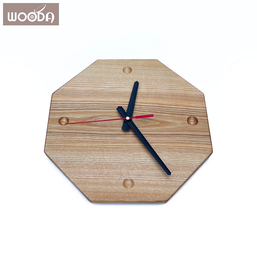 Đồng hồ treo tường W5009 gỗ tự nhiên Handmade chất lượng cao hình bát giác kim trôi decor tối giản WOODA